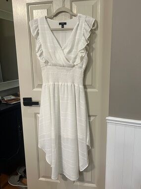 Aqua White Ruffle-Sleeve High-Low Dress